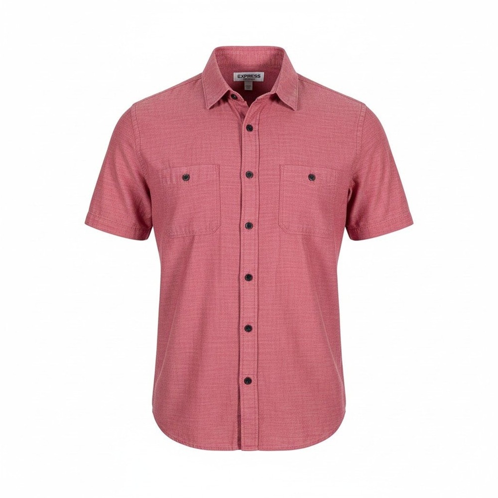 Express Soft Wash Mens Pink Heathered Short Sleeve Button Down Shirt Medium